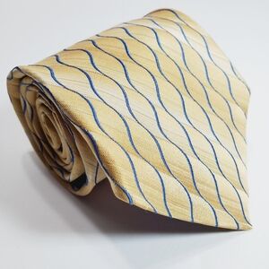 Paul Dione Gold Stripe Pattern Men's Silk Neck Tie Jacquard Fabric 59x4"